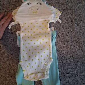 Carter's White Bodysuit with Lime Dots and Light Blue Pants Set